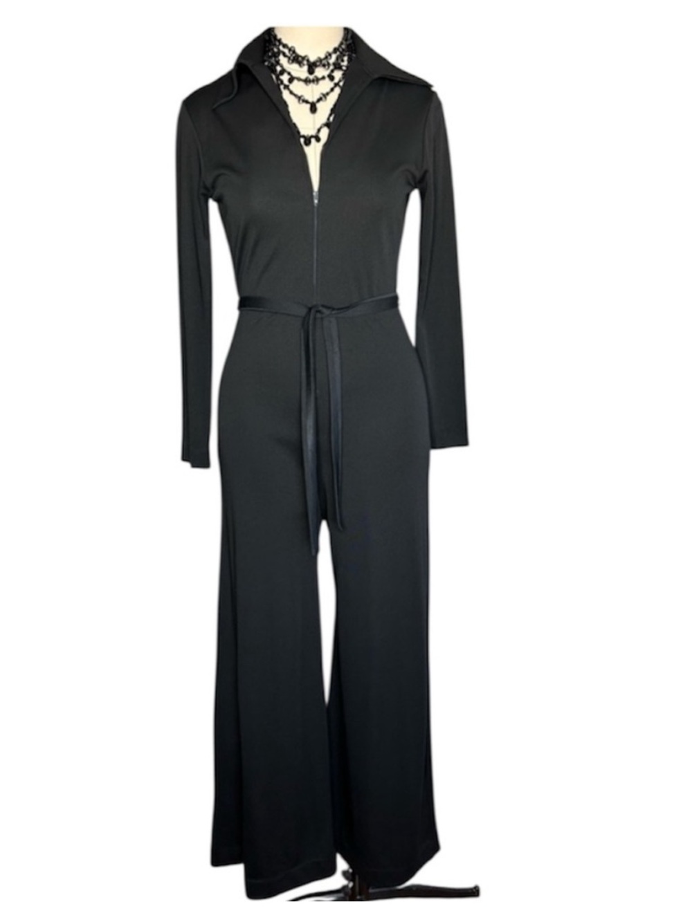 70’s Lanvin wide leg belted long sleeve jumpsuit
